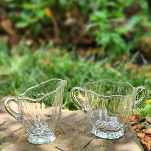 Vtg 1950s USA Cambridge Glass Corinth Optic Cream Creamer Sugar Set